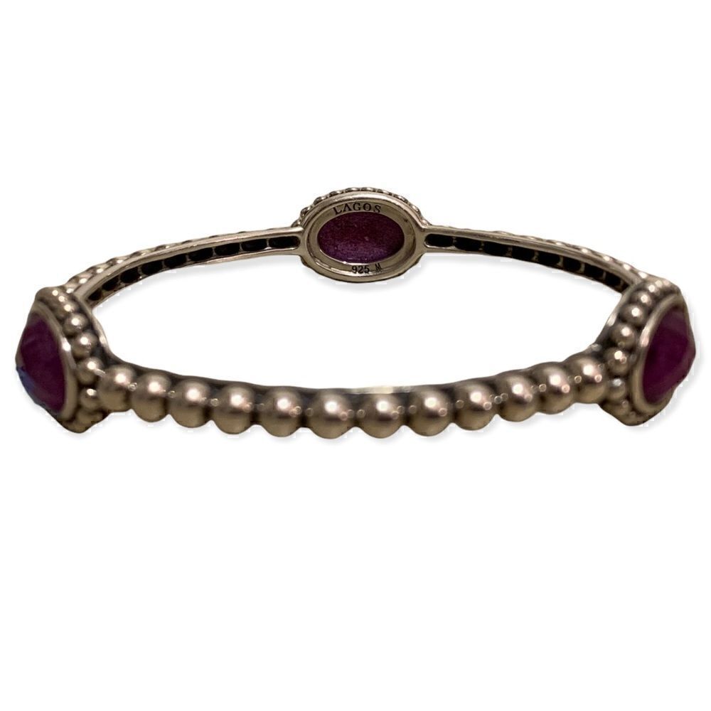 Lagos Maya Oval Sterling Silver Charoite Doublet Bangle Bracelet (med)